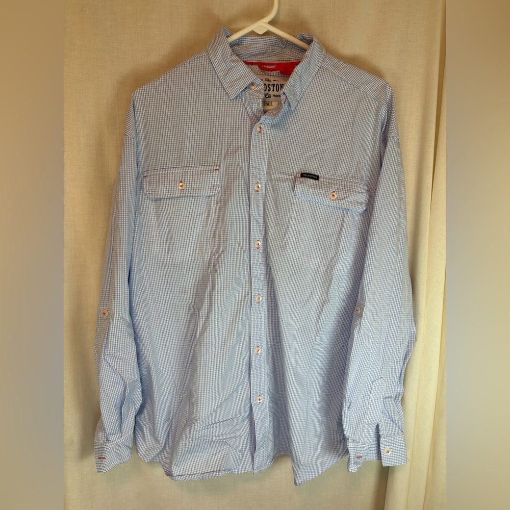 Fieldstone Shirt Mens XL Blue Gingham Check Long Sleeve Vented Button Up